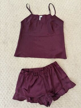 David's Bridal Burgundy Satin Cami & Shorts Pajama Set